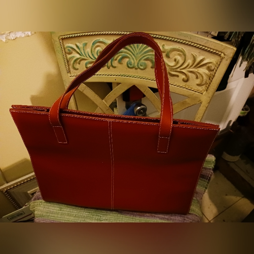 Wilson's VINTAGE Red Leather Large Bag.👜NEW Size L.16"×H.12",Nice Gift!🎁 - Picture 9 of 16